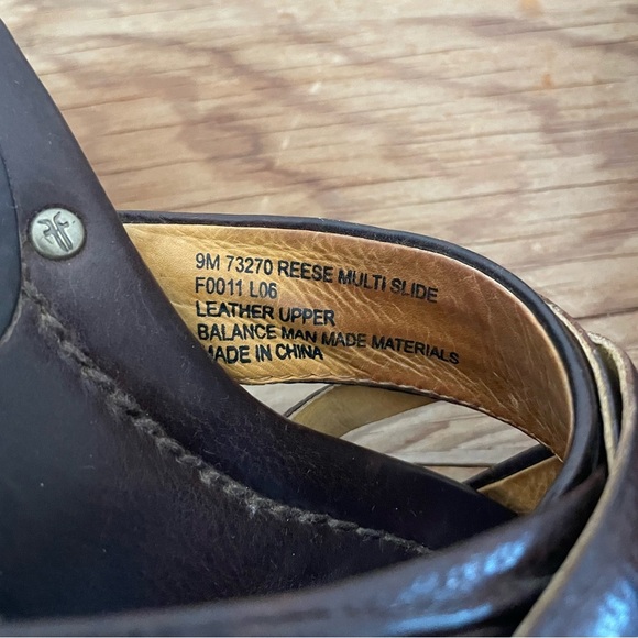Frye Reese Brown Leather Wood Stacked Heels Sandal Slides Shoes Women’s Sz 9 - Picture 7 of 10